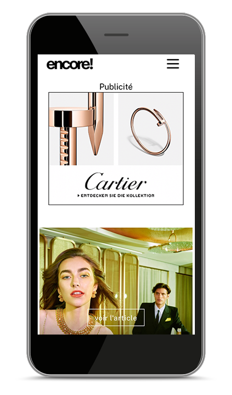 Screenshot Mobile Phone with Cartier advertising